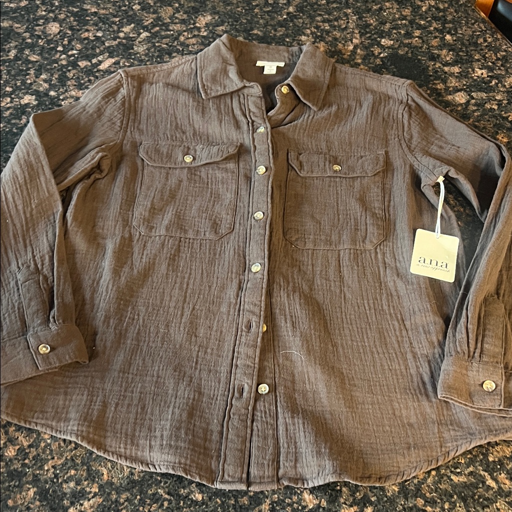 A.N.A Textured Button-Up Shirt Jacket In Deep Brown Size Extra Small